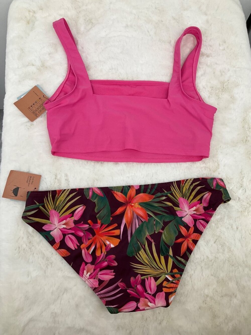 Shade & Shore Large 12-14 Pink & Floral Bikini Set Low Rise NEW - Picture 4 of 9